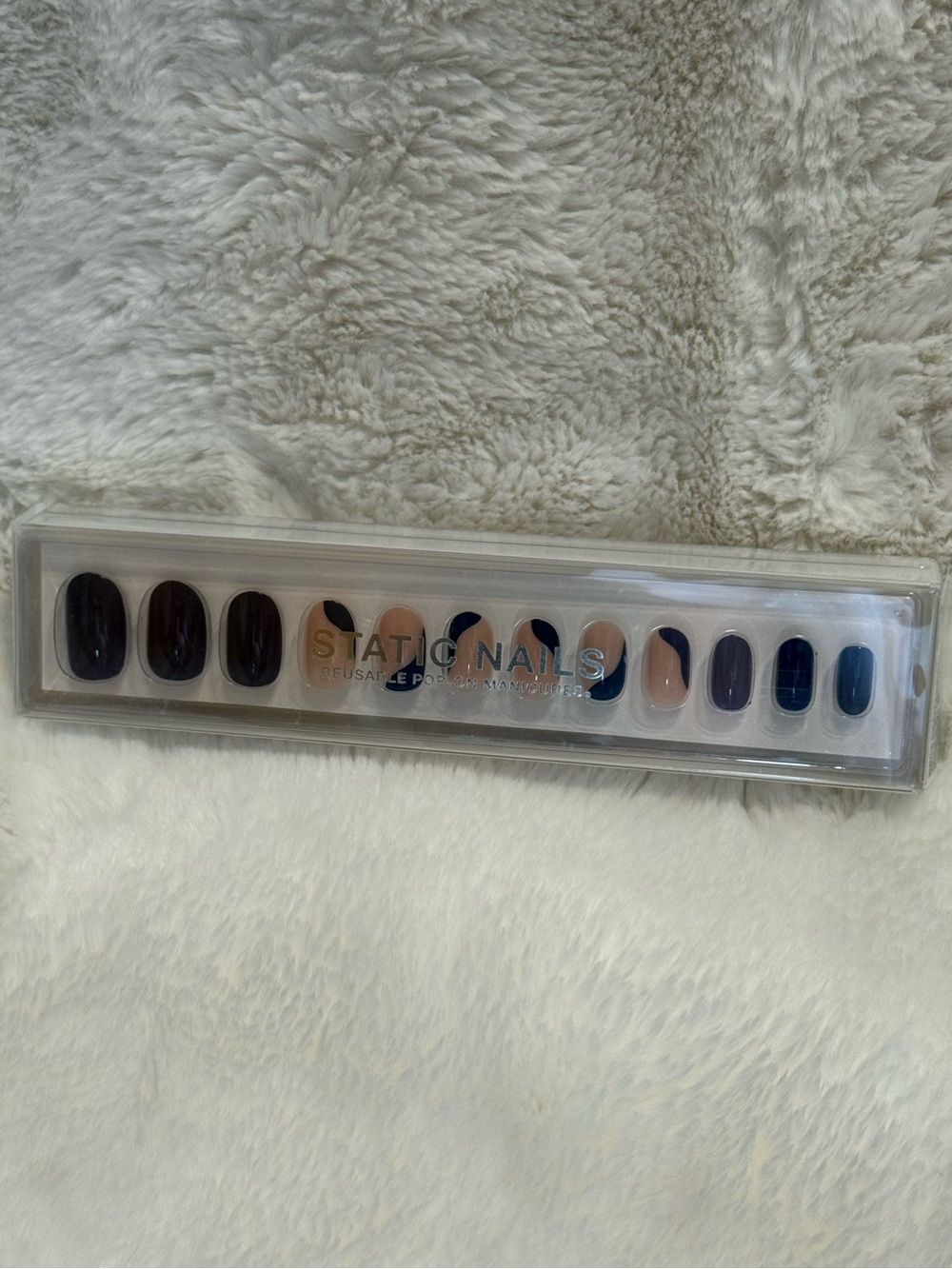 New Static Nails Reusable Press-On Set in Navy & Nude